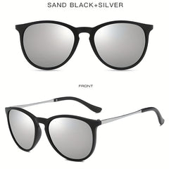Men's Retro UV400 Sunglasses Oval Metal Frame Outdoor Sunshade Glasses