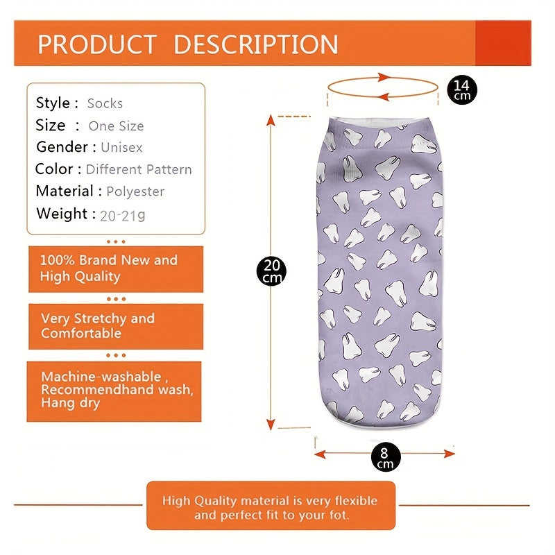4 Pairs 3D Print Low Cut Socks Soft Lightweight Women's Stockings