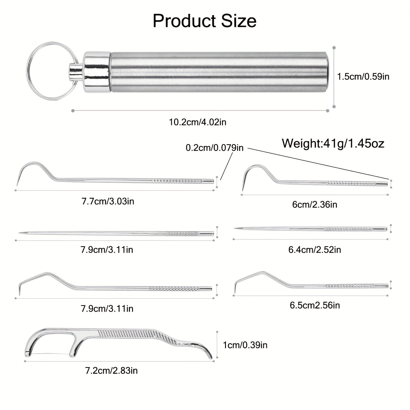 Stainless Steel Toothpick Set Dental Floss Tooth Remover Key Chain Cylinder