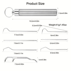 Stainless Steel Toothpick Set Dental Floss Tooth Remover Key Chain Cylinder
