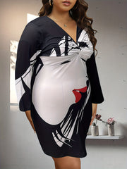  Cartoon Face Print Twist Dress