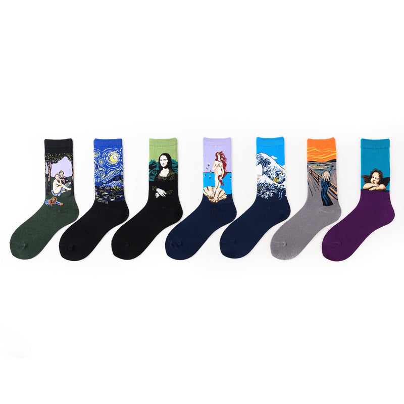 7 Pairs Women's Crew Socks Colorful Artistic Fun Socks