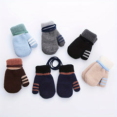 Kids Striped Knit Gloves Double Layer Warm Mittens