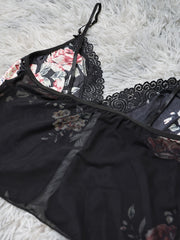 Floral Print Lace Trim V Neck Cami Top & Shorts