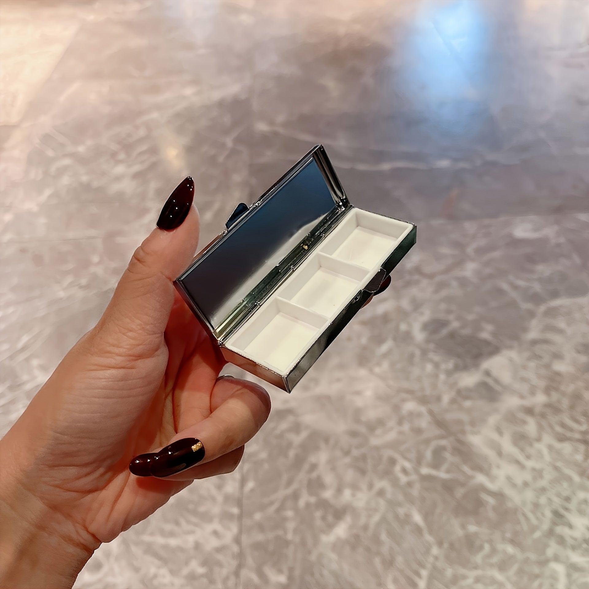 Mini Portable Pill Case with Rhinestone Encrusted Metal Tablet Organizer