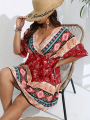  Boho Dress Women's Plus Floral Print V Neck Dress