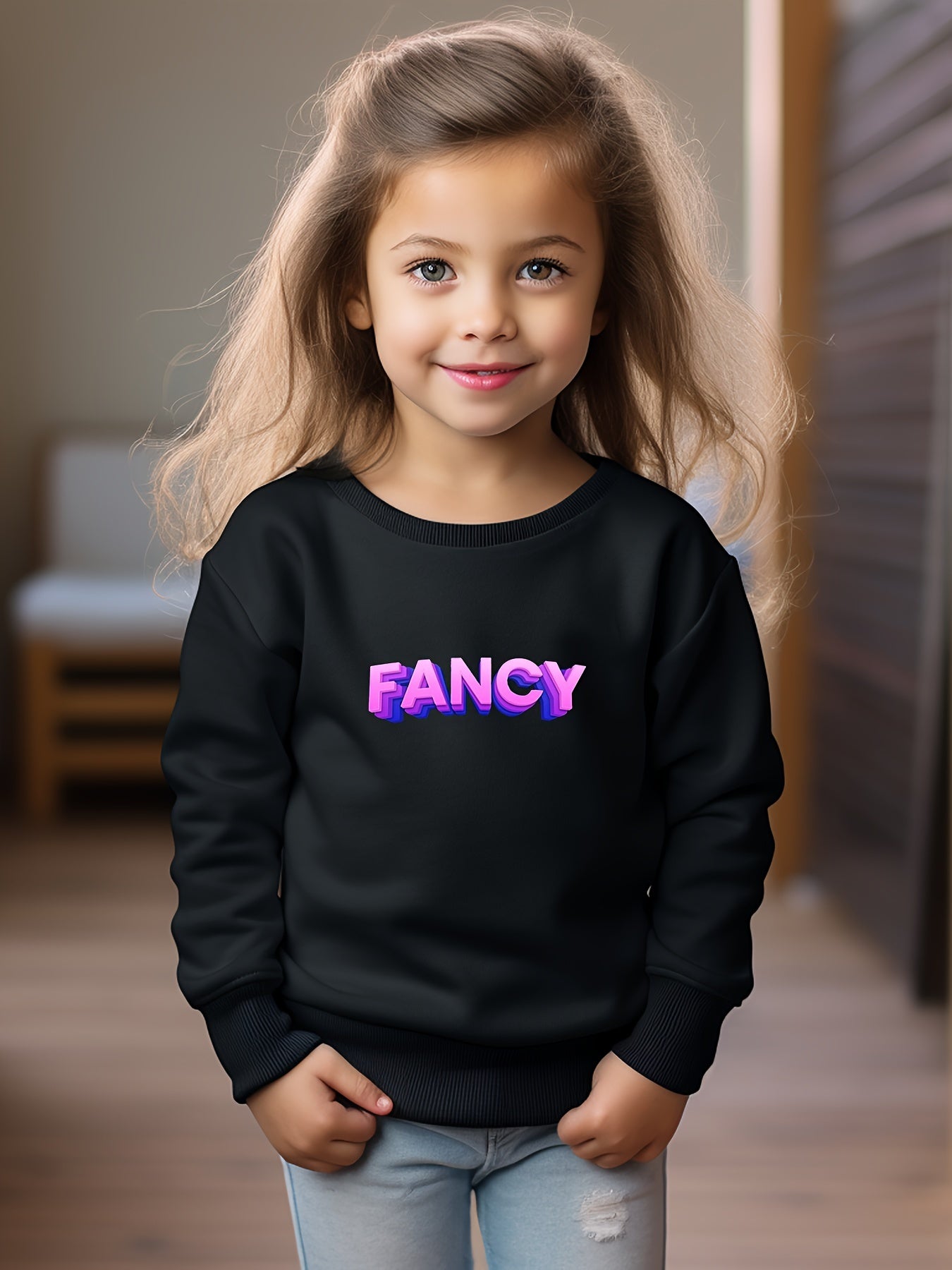 FANCY Graphic Crew Neck Sweatshirt Long Sleeve Pullover
