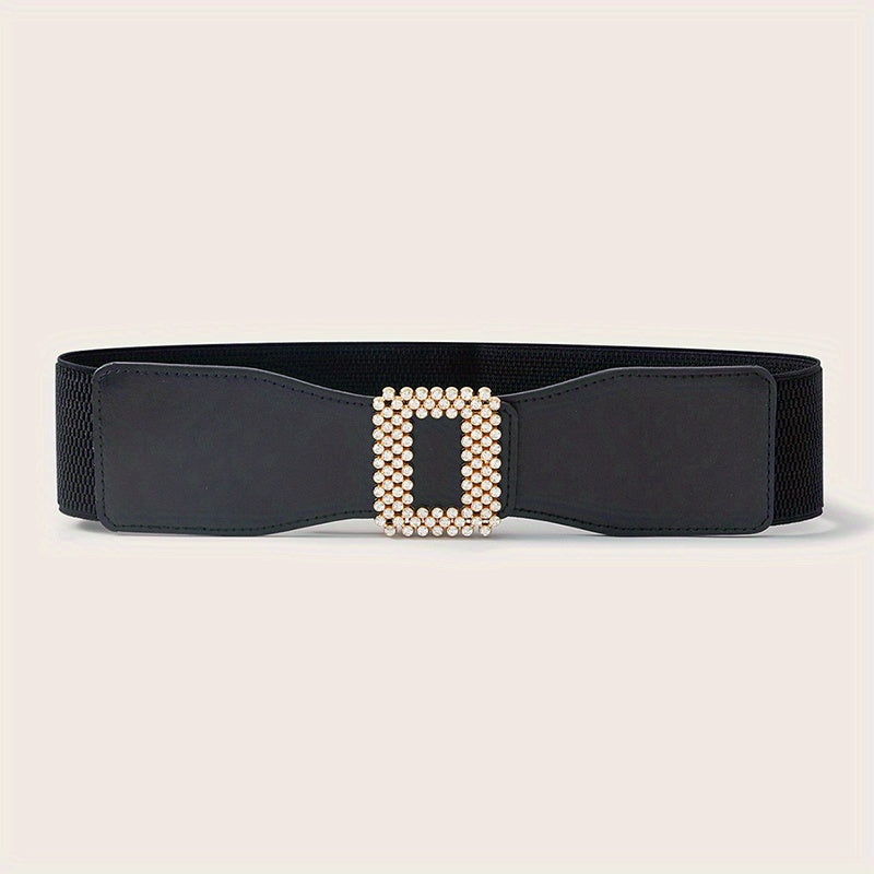 Geometric Rhinestone Buckle Belt PU Wide Be...