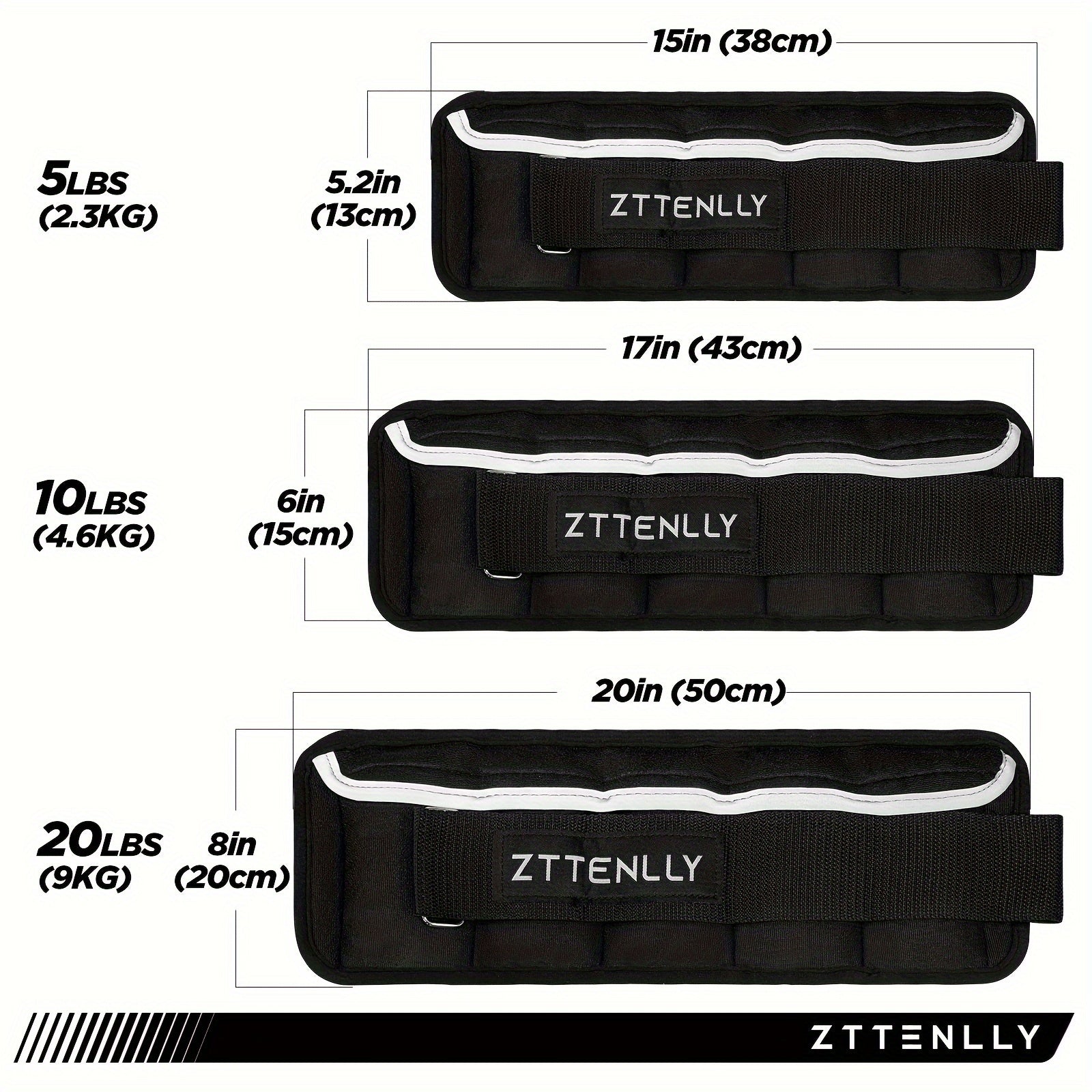 2pcs Adjustable Ankle Weights 2.5-10lbs, Strength Training Fitness Belts