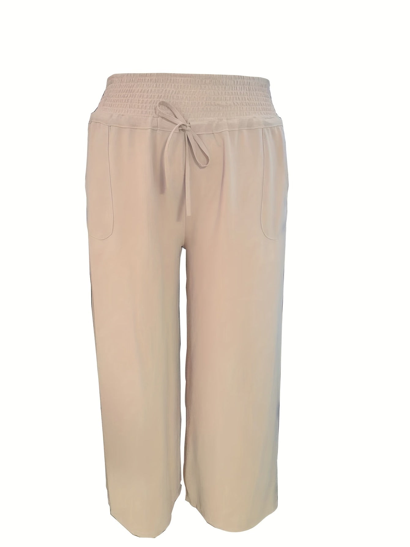  Solid Waist Drawstring High Rise Loose Wide Leg Pants