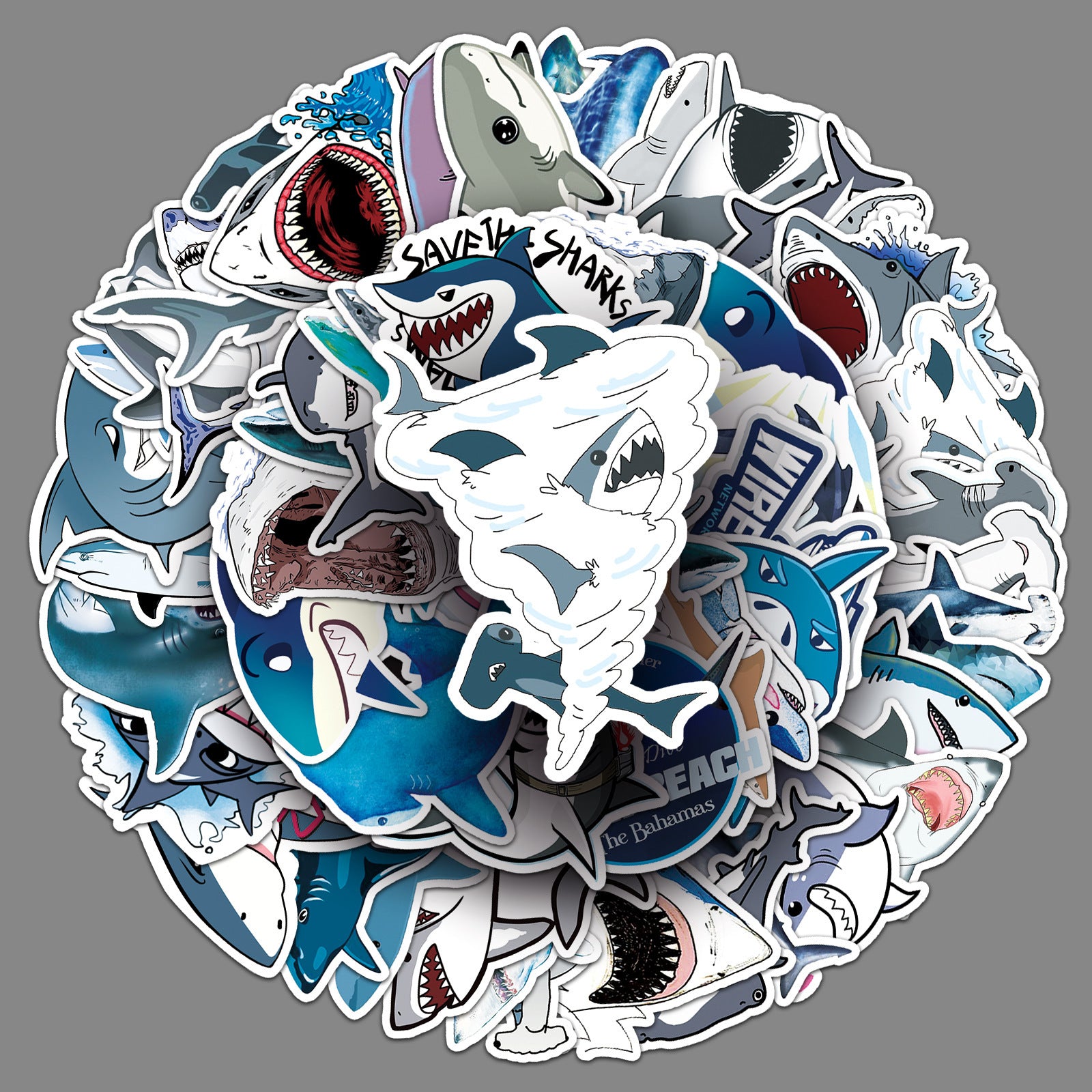 50pcs Shark Stickers Vinyl Decals for Laptops Water Bottles