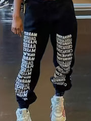  Women's High Rise Letter Print Pants