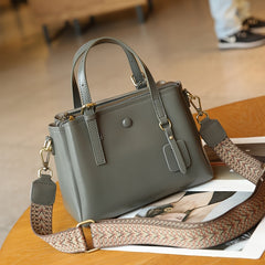 Dark Green Leather Tote Bag Women Durable Top Handle Removable Strap