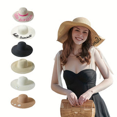 Summer Embroidery Sun Hat Wide Brim Floppy Straw Hat