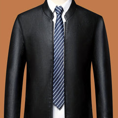 Men's Slim Fit PU Jacket Stand Collar Faux Leather Jacket
