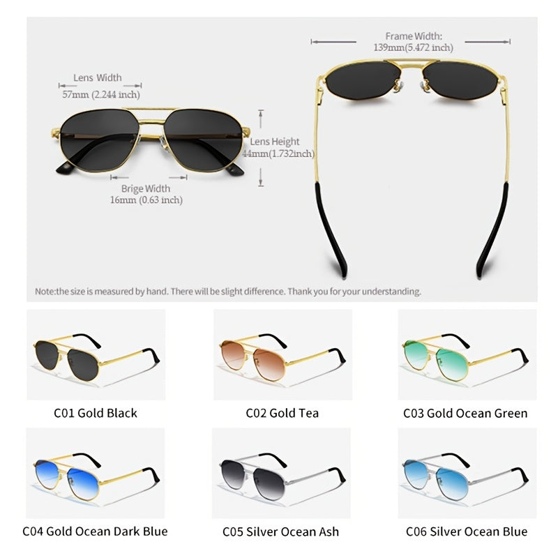 Men's Vintage Aviator Sunglasses Metal Double Girder Travel Glasses