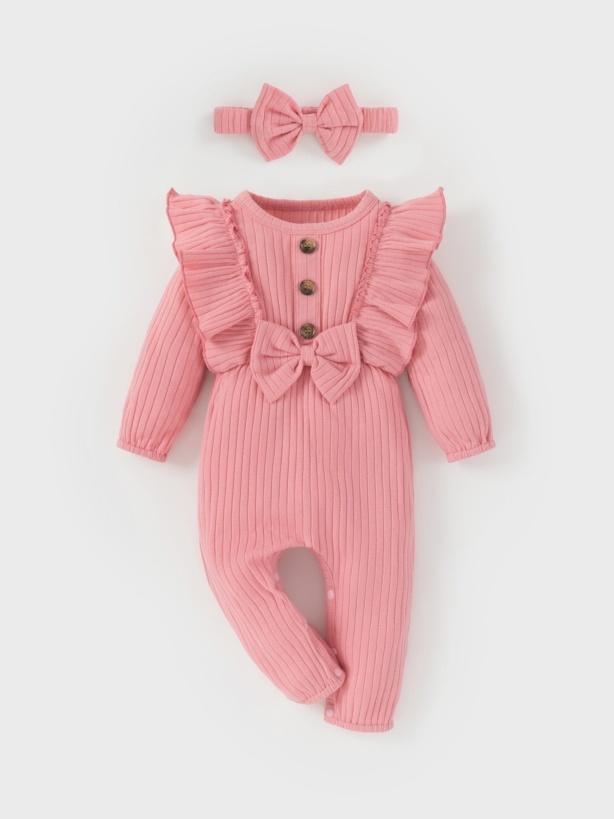 Casual Ruffle Long Sleeve Romper Set for Baby Girls