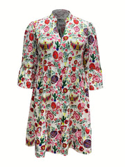  Graphic Print Long Sleeve Shirt Dress
