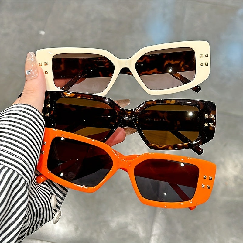 Y2K Square Cat Eye Sunglasses Rivet UV400 Sun Shades