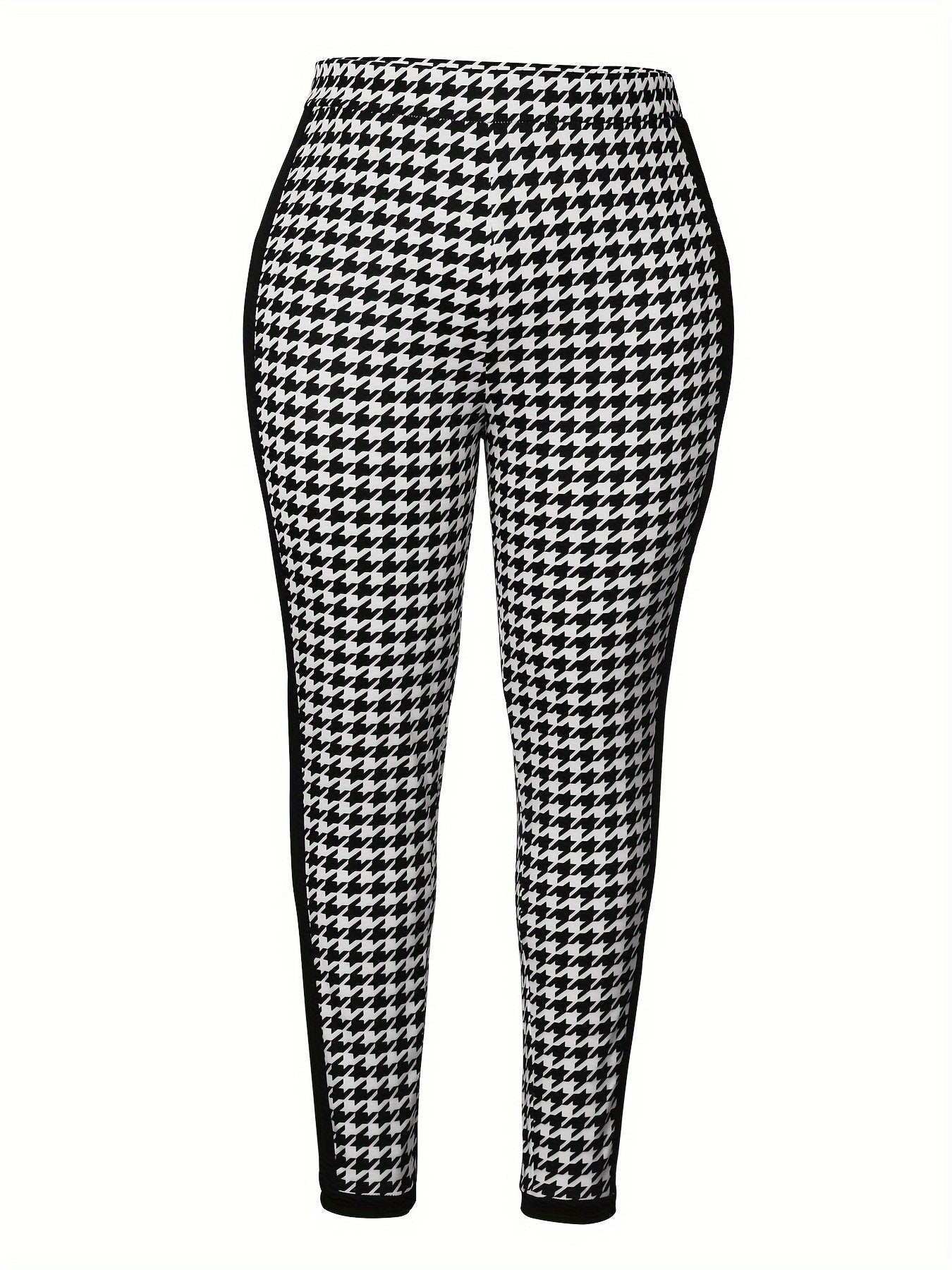  Houndstooth & Striped Print Leggings Medium Stretch Slim Fit