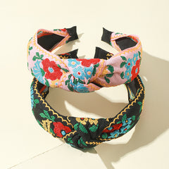 Embroidery Knotted Flower Hairband Boho Headband for Women Girls