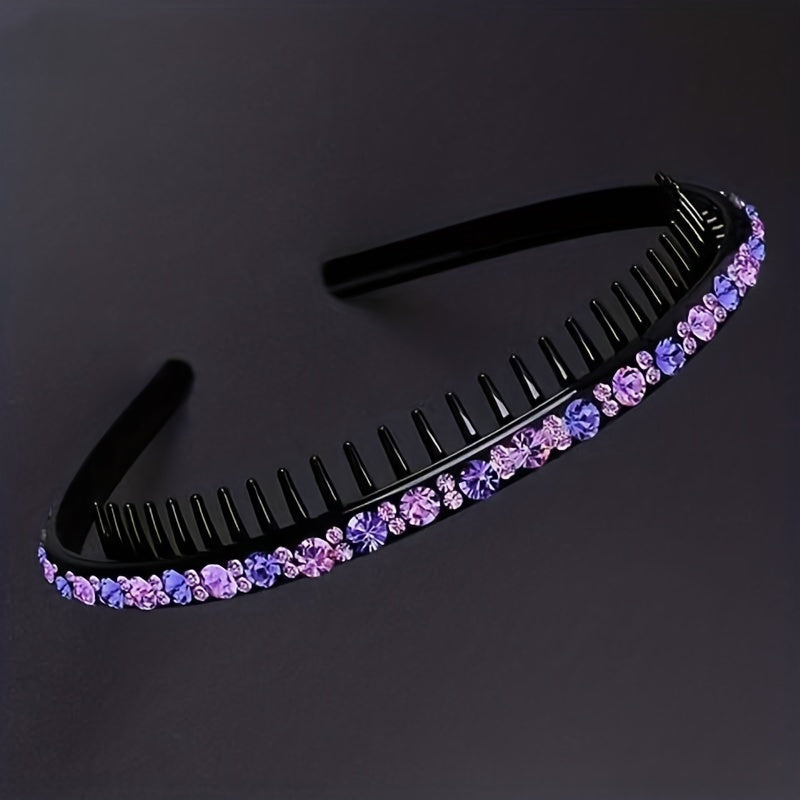 Rhinestone Decor Hair Clip Headband With Teeth Elastic Hair Headdress
