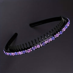 Rhinestone Decor Hair Clip Headband With Teeth Elastic Hair Headdress