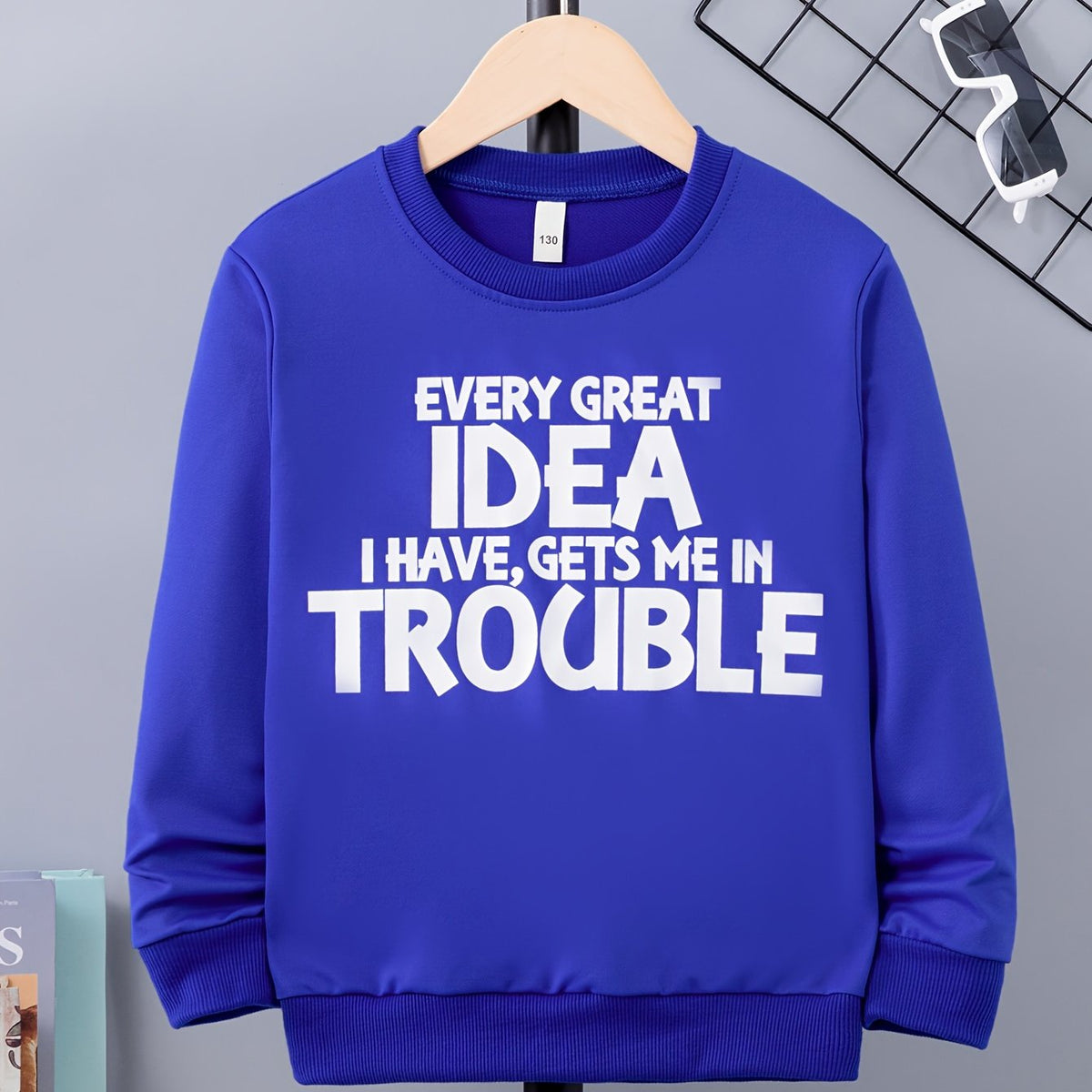 Boy's Idea & Trouble Print Sweatshirt For Outdoor