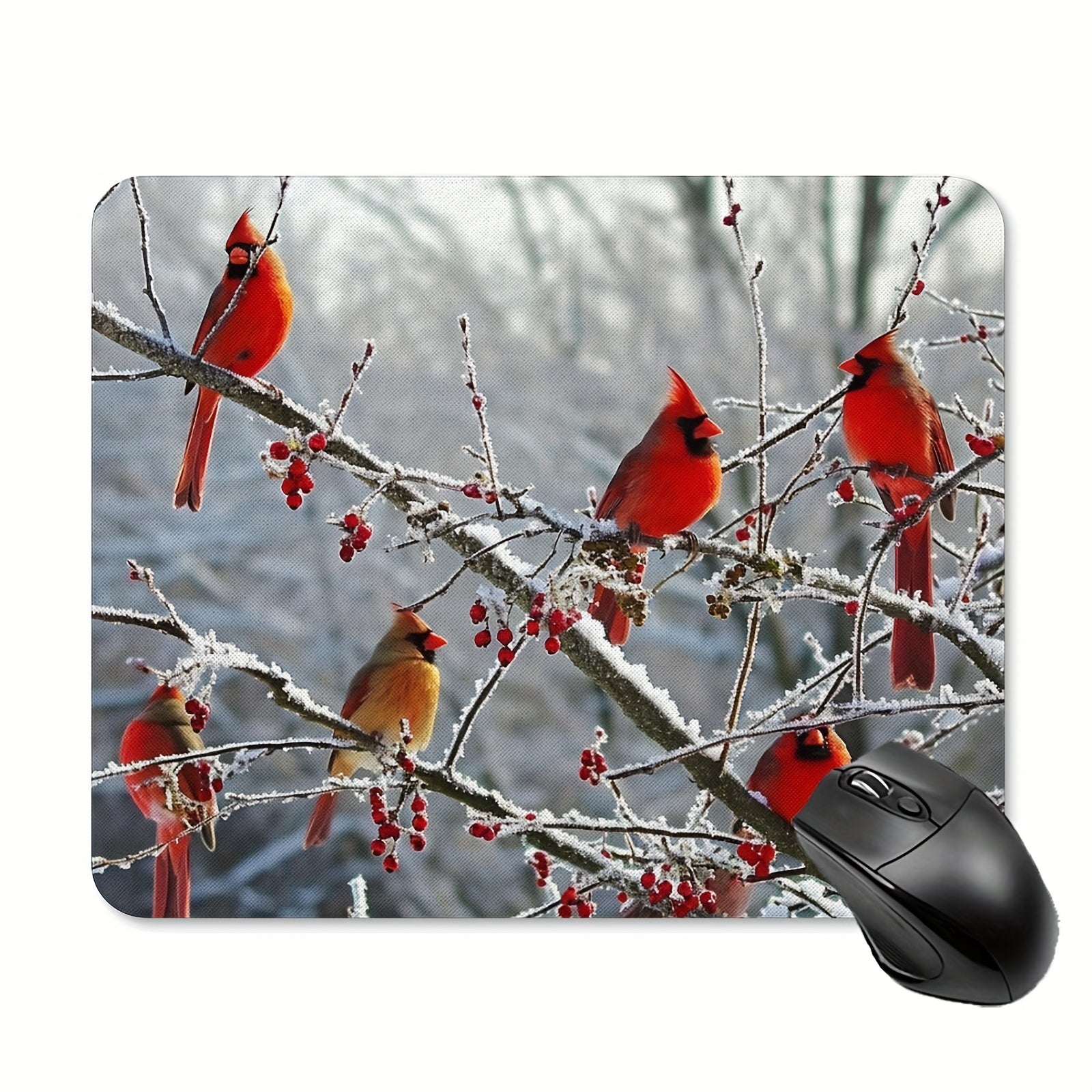Winter Birch Trees And Cardinals Mouse Pad