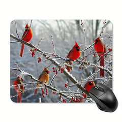 Winter Birch Trees And Cardinals Mouse Pad
