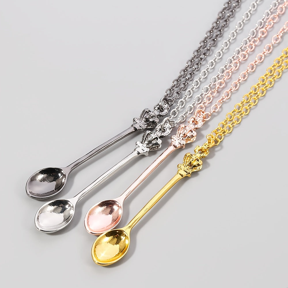Minimalist Crown Mini Teaspoon Pendant Classic Necklace Vintage Crown Spoon