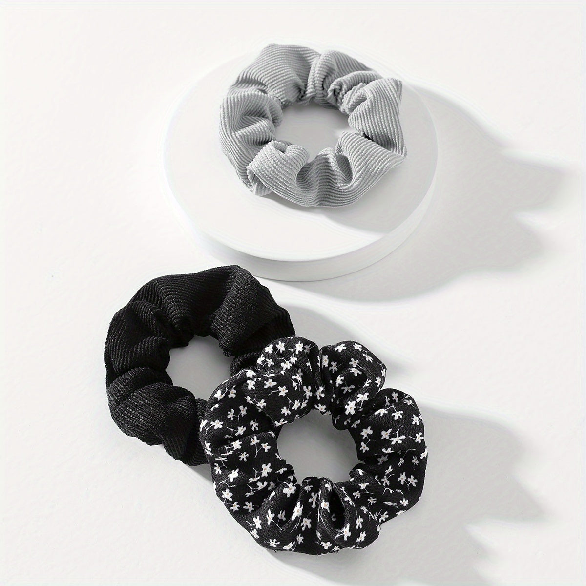 3pcs Floral Solid Hair Scrunchies Soft Fabric Fit Curly Fine Thick Thin Hair