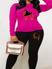  Halloween 2pcs Set Women's Plus Graphic Print Tee & Leggings Set