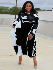  Abstract Print Long Sleeve Baggy Dress