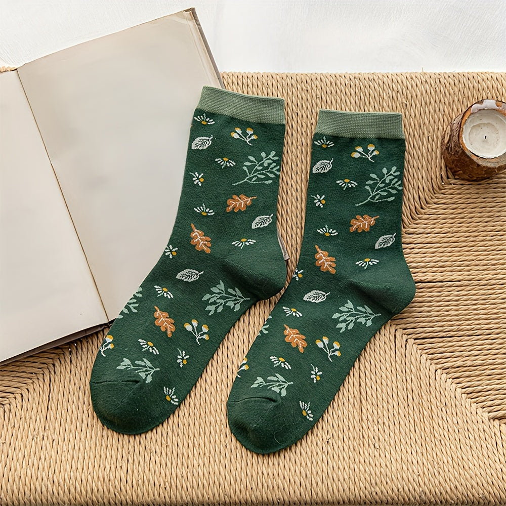 Floral & Plaid Print Socks - Women's Mid Tube Stockings