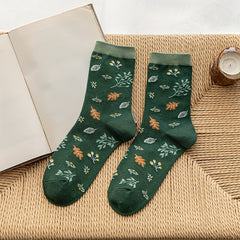 Floral & Plaid Print Socks - Women's Mid Tube Stockings
