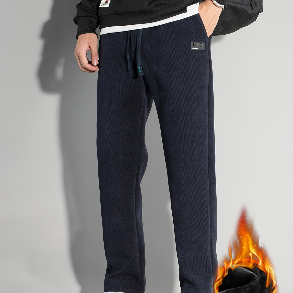 Men's Fleece Joggers Drawstring Pocket Windproof Sweatpants
