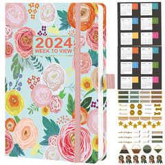 A5 Week To View Diary Jan-Dec Faux Leather Hard Cover