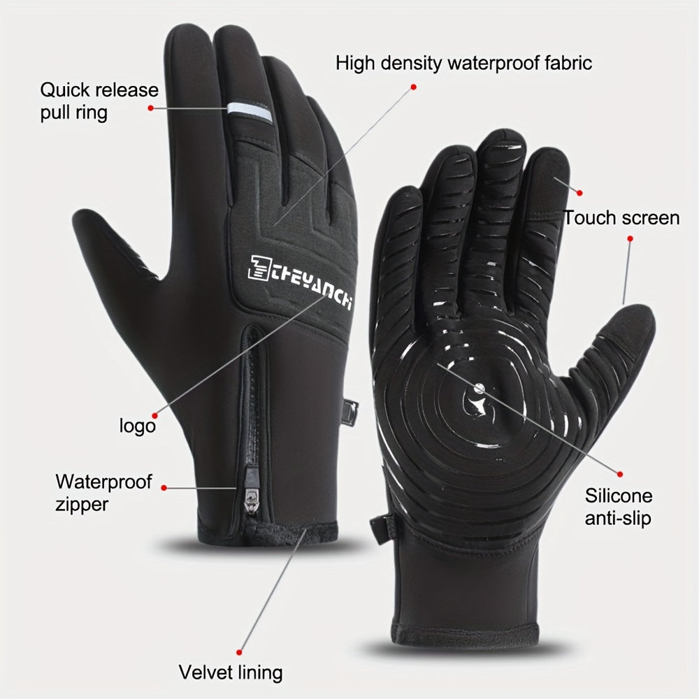 Men's Outdoor Winter Plush Warm Touch Screen Gloves Windproof Waterproof