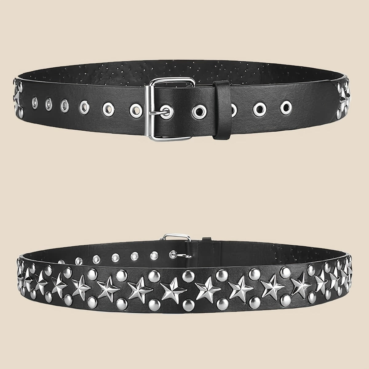 Women's Punk Style Rivet Belt Star Decor PU Leather Belt