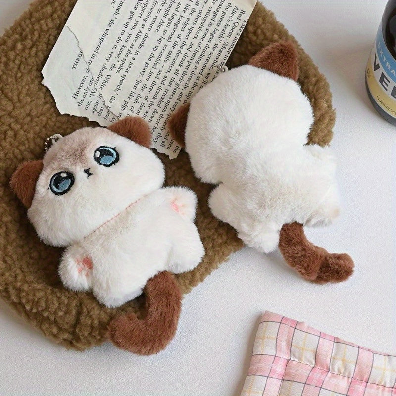 Plush Cat Tail Charms with Fluffy Ears & Expressive Face Backpack & Keychain
