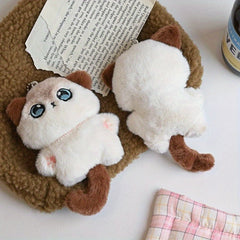 Plush Cat Tail Charms with Fluffy Ears & Expressive Face Backpack & Keychain