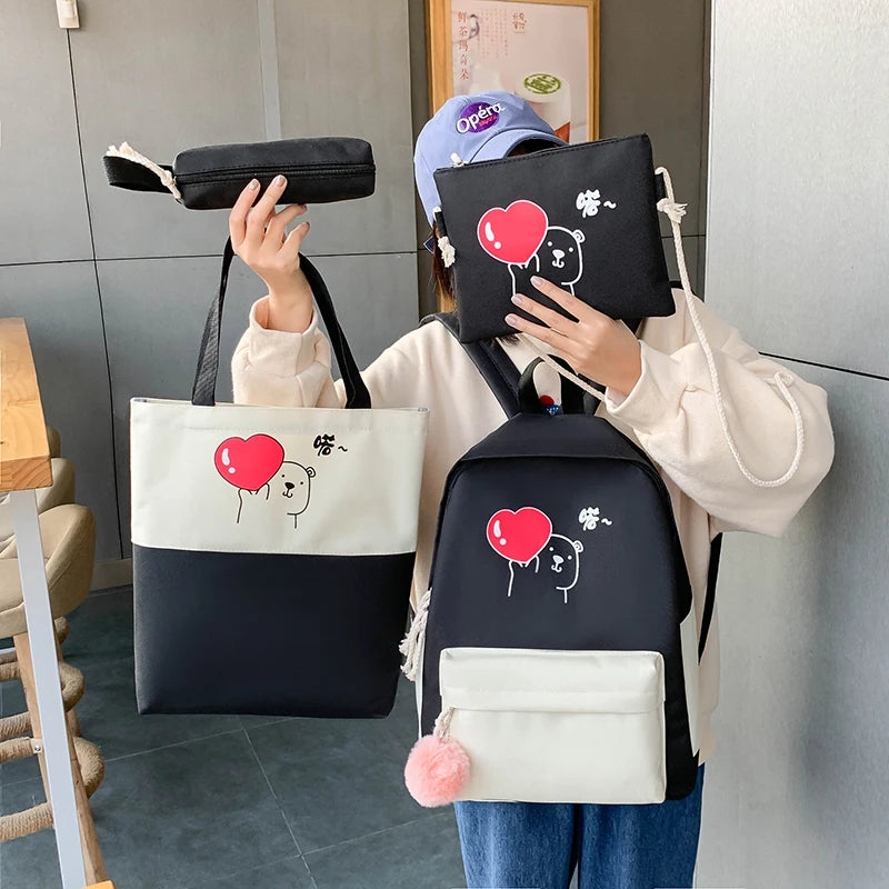 4PCS/SET Kids School Bags Women Nylon Backpack Children Korea Shoulder bag Satch
