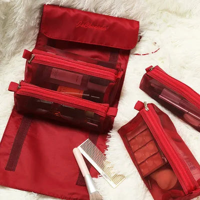 4PCS Women's Cosmetics Bag Mesh Separable Zipper Pouch