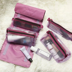 4PCS Women's Cosmetics Bag Mesh Separable Zipper Pouch