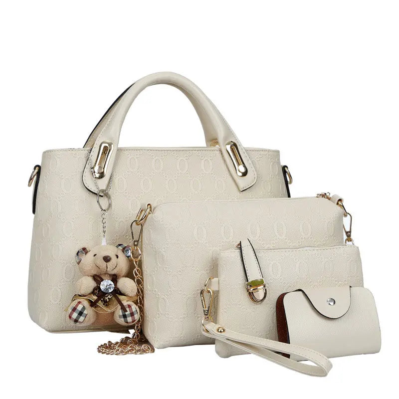 4Pcs/Set Women PU Leather Handbag Shoulder Bag Solid Messenger Tote Pack