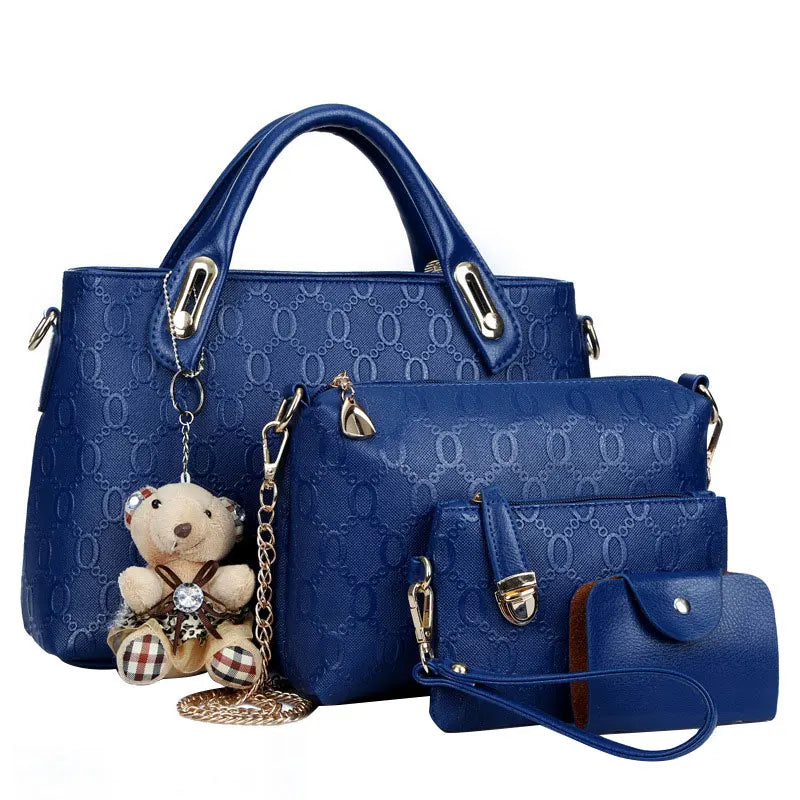 4Pcs/Set Women PU Leather Handbag Shoulder Bag Solid Messenger Tote Pack