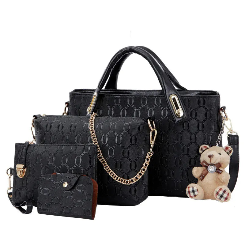 4Pcs/Set Women PU Leather Handbag Shoulder Bag Solid Messenger Tote Pack