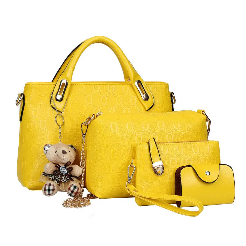 4Pcs/Set Women PU Leather Handbag Shoulder Bag Solid Messenger Tote Pack
