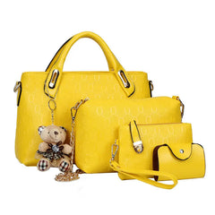 4Pcs/Set Women PU Leather Handbag Shoulder Bag Solid Messenger Tote Pack